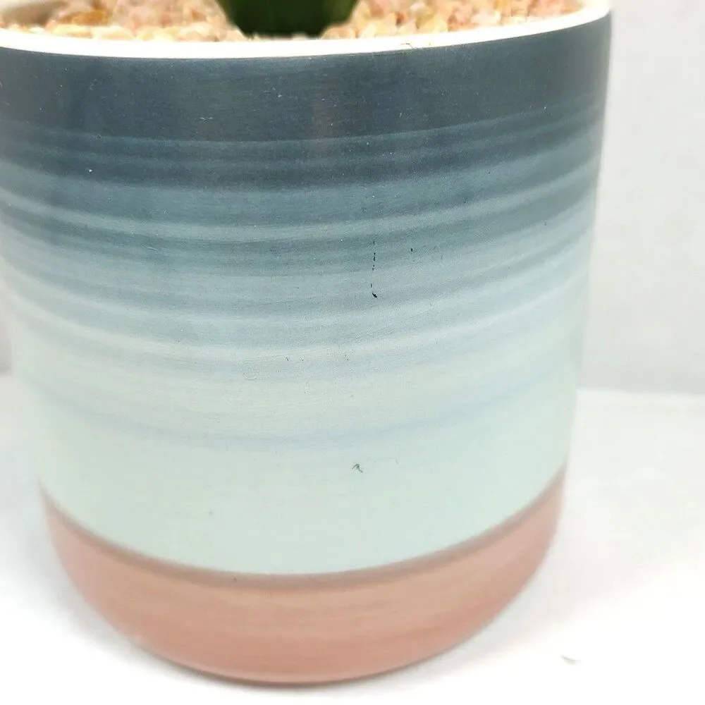 Artificial Succulent Potted Houseplant Cobat Blue White Pink Ceramic Pebbles New